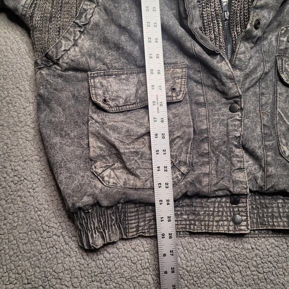 Vintage Prezzia Jacket Women Large Gray Denim Acid Wash Bomber Oversized 90s 80s - Picture 9 of 10